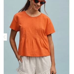 Pilcro Coral Short Sleeve Pleated Cotton Knit T-Shirt Top Size 1X Pleated Swing